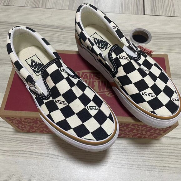 VANS Stacked Checkerboard Slip On Canvas Shoes - Picture 1 of 6
